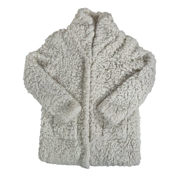 Womens Vintage Y2K Wonderly White Shaggy Sherpa Mid Length Faux Fur Coat / Large - Picture 6 of 8